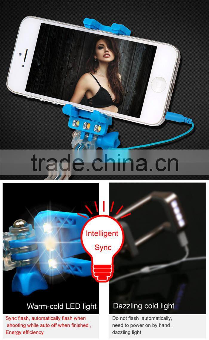 New 2016 product idea mobile phone selfie stick with led light tripod
