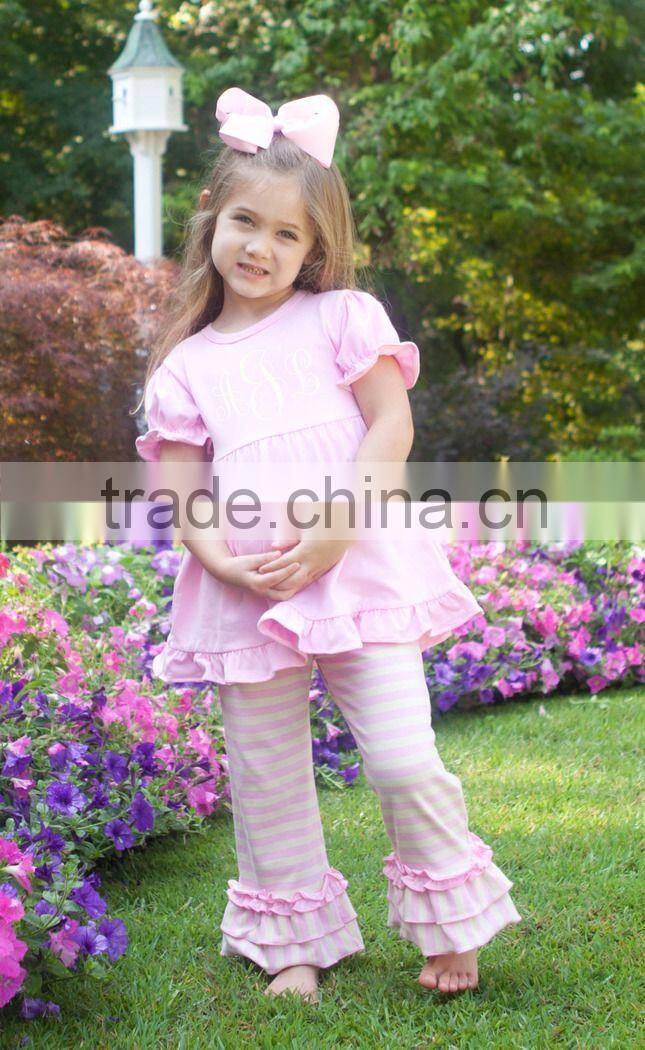 Top and pants ruffle outfit for kids red cotton ruffle top for children New Design