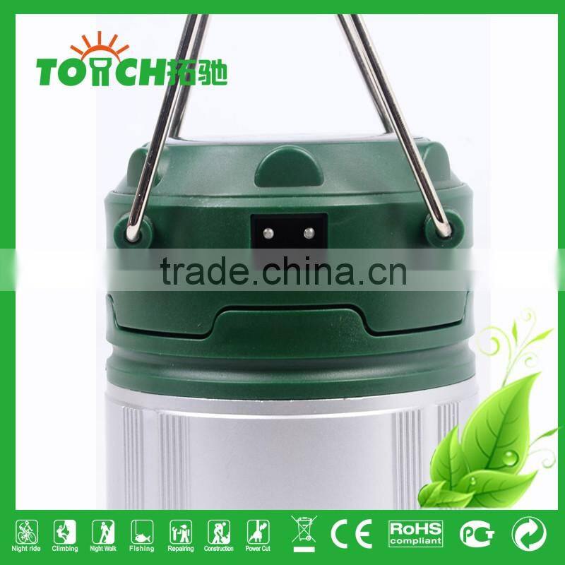 Green Color Rechargeable Lantern ABS Plastic Camping Lantern 3*AA Battery with Solar Charger Camp Lantern Light