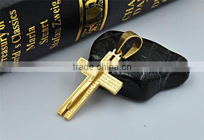 Fashion gold plated jewelry stainless steel scriptures cross necklace pendant