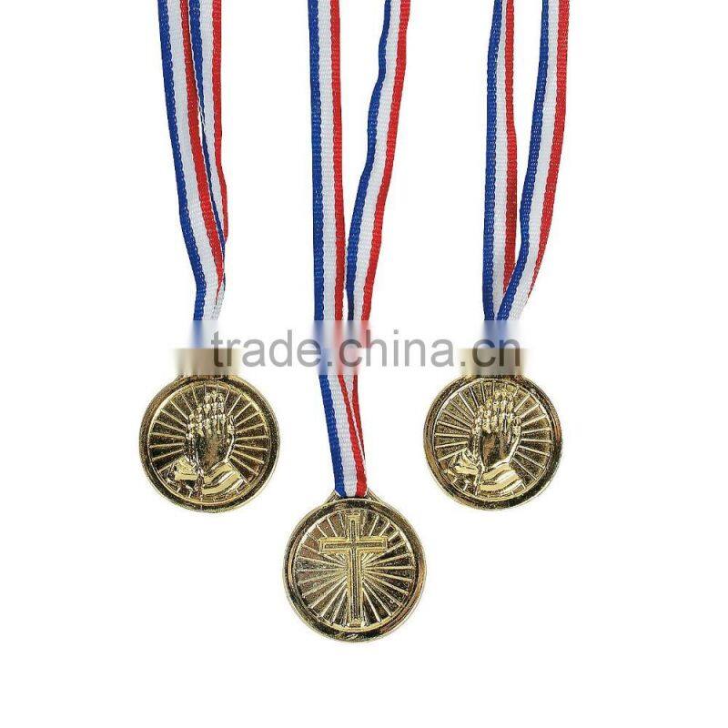 Custom Shaped Cheap Promotional Sport Souvenirs Plastic Gold Easter Egg Hunt Award Medals with Colorful Nylon Breakaway Ribbon