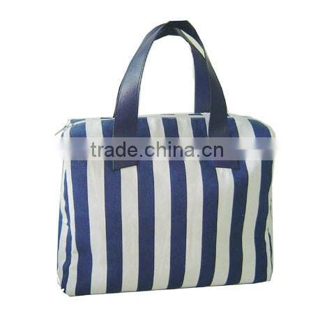 Wholesale China supplier custom stripes printedleather handle canvas bag