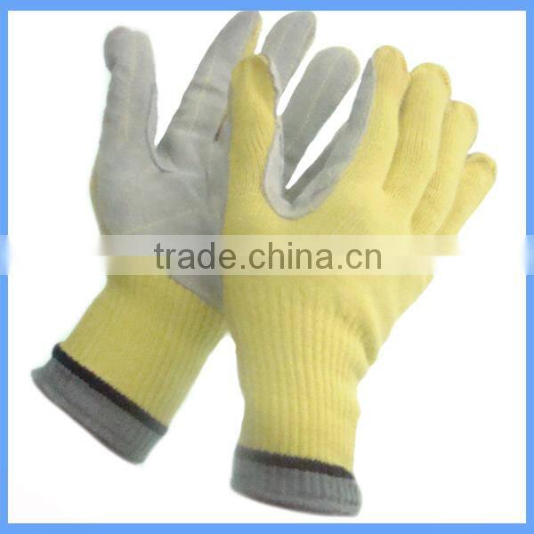 China High Quality Cow Leather Aramid Fiber Heat Resistant Work Gloves With Cut Resistance