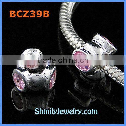 Wholesale Purple CZ Rhinestone Silver Spacer Charms BCZ38C