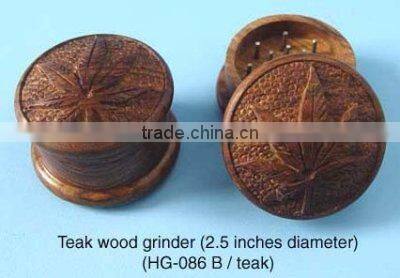 Carved Leaf Teak Wood Grinder