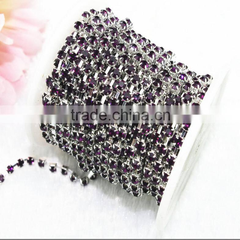 15 FEET 1 Yard SS16 4mm Royal Blue Crystal Silver Plated Rhinestone Chain Trims Cup Chain Wedding Garments Decoration YSCHC1017