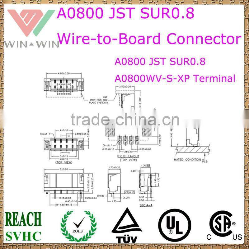 0.8mm Pitch A0800 JST SUR0.8 Electronic Wire to Board Connector