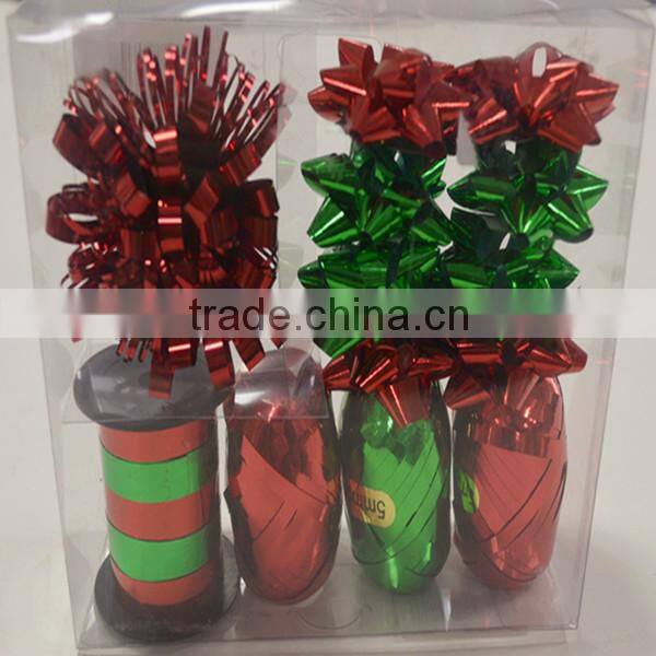 Golden And Silver Colored Gloss Metallic Curly Ribbon Gift Bows For Christmas Ornament