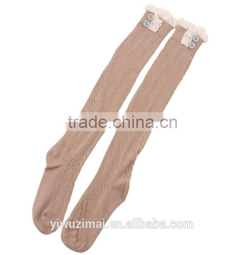 2015 Autumn and winter lace button cotton socks knee-high boots socks
