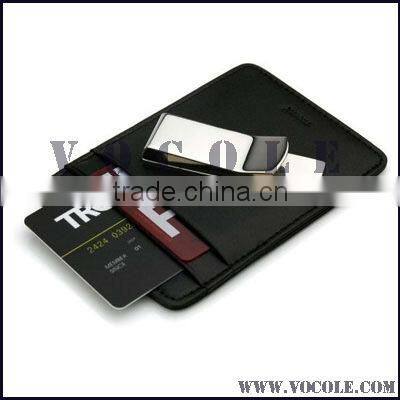 Silver bar money clips with leather card holder for men