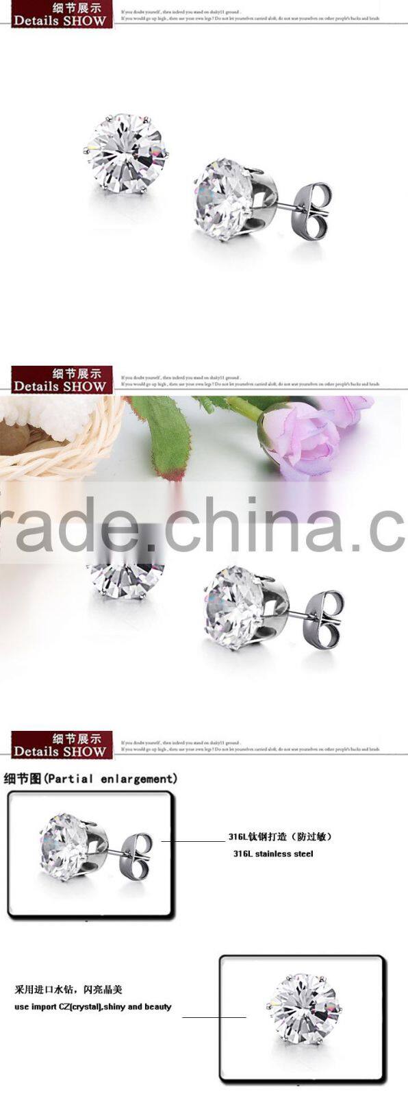 KSTONE 2015 new fashion 316L Stainless Steel Big diamond stud earring CZ stud earring