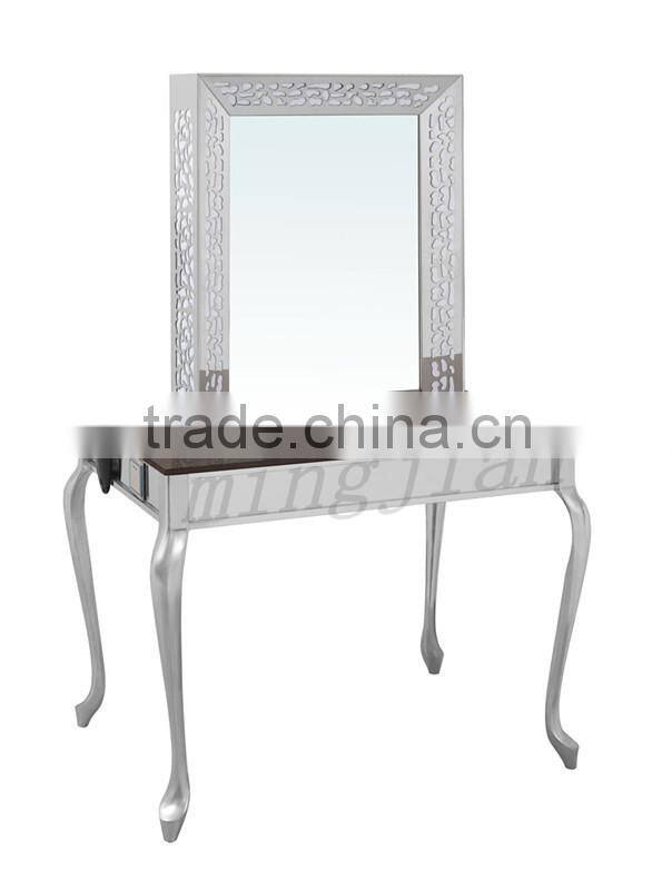golden 1 side carved pattern mirror styling station with desk M851