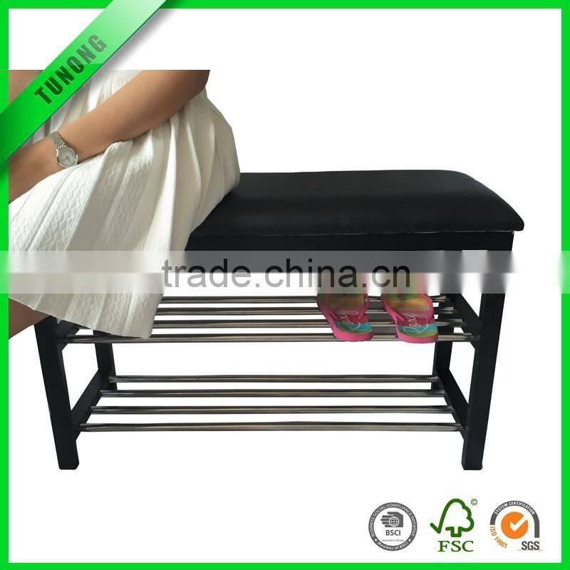 bamboo shoe storage rack bench with white sponge mat