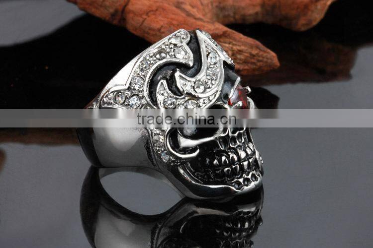 mens diamond/ natural ruby skull wedding ring