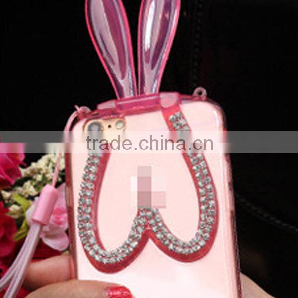 2015 New design rhinestone rabbit holder design tpu phone cases