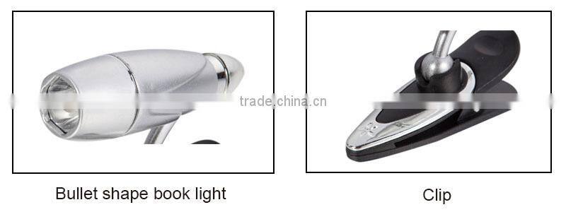 0.5W bullet shape table light, target adjustable led mini clip book reading light