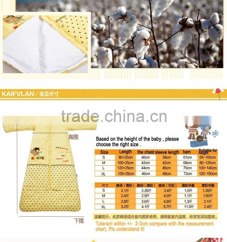 Children's 100% cotton baby sleeping bag detachable sleeve and detachable cotton fillings quilt for four seasons yellow color