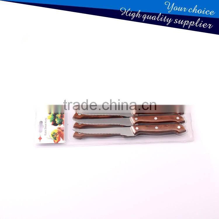 Stainless Steel 6PCS Steak Knifves with Wooden Handle Blister card/Gift Box /Color Box