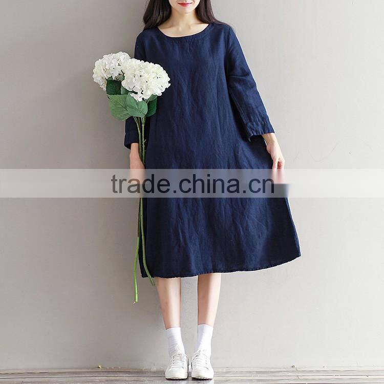 Fashion Autumn Loose Plus Size girl Maxi Dress Novelty Cotton Linen