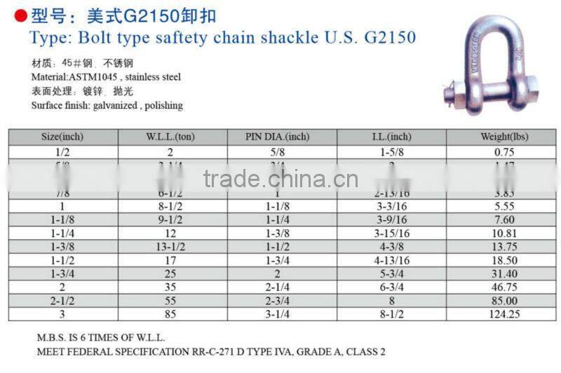 Hot sale U.S. type bow shackle and d shackle, lifting chain shackles