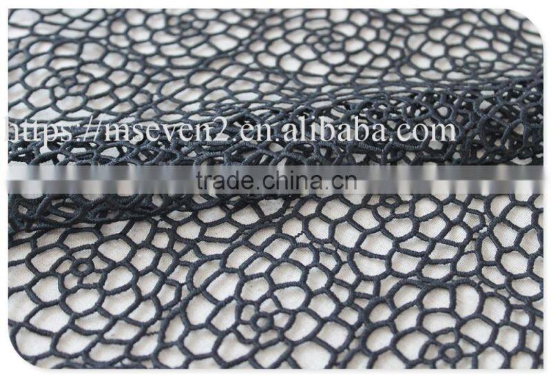 Fashion design allover polyester water soluble crochet lace fabric in black