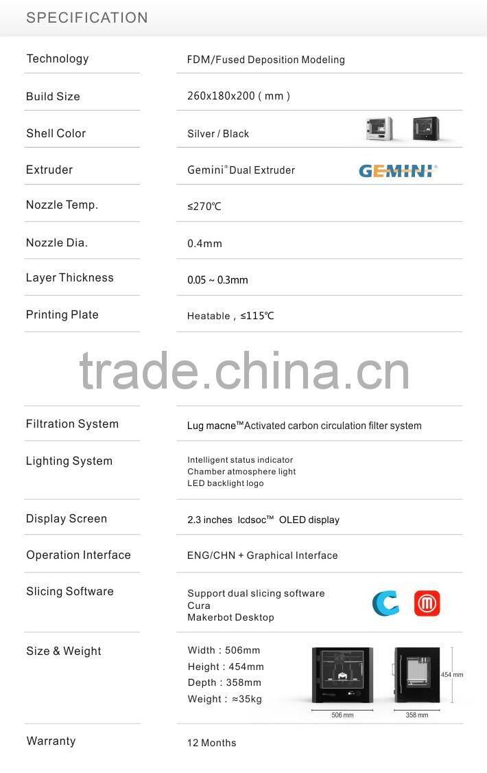 EcubMaker FANTASY Pro Dual Extruder Large 3D Metal Printer Kit Machine Price for Sale 260x180x200mm Soluble Support Filament