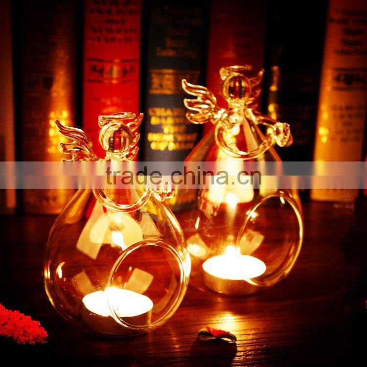 ANGEL CRYSTAL CANDLE STICK GLASS HOLDER WITH ANGLE WING