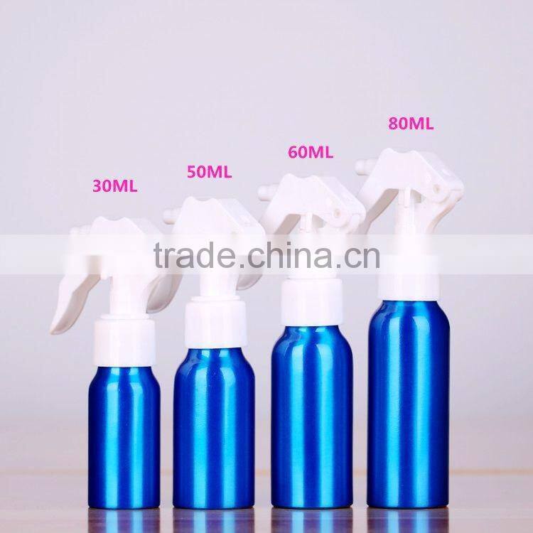 2017 Wholesale 30ml-500ml blue aluminum perfume bottle trigger spray aluminum bottle for cosmetic packaging