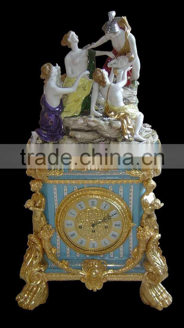 Pottery Home Decoration Art, Living Room Ceramic Desk Clock, Elegant Flower Ceramic Box Embedded Desk Clock