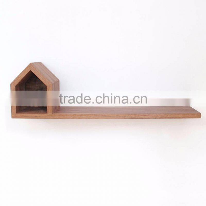 Soild Wood Home Wall Shelf Living Room Decoration Oak and Black Walnut House Shape Storage Rake for Bedroom Book Stand