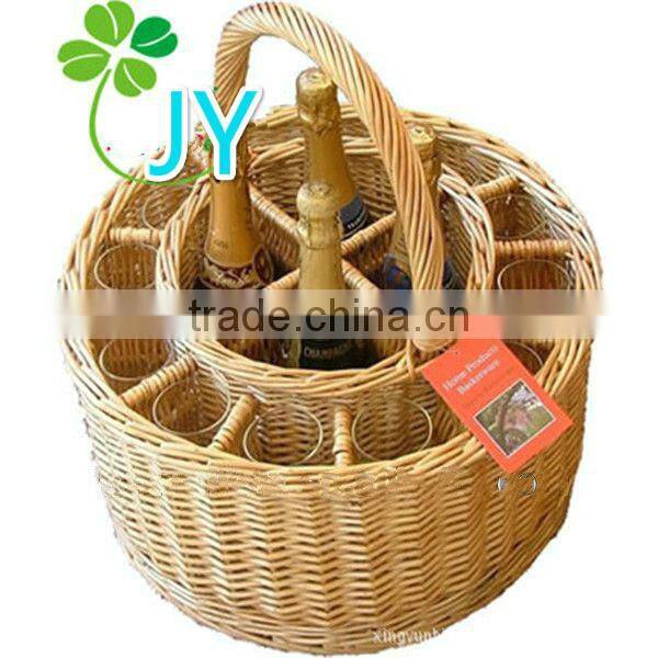 Durable antique wicker wine basket with handmade fabric for bottle