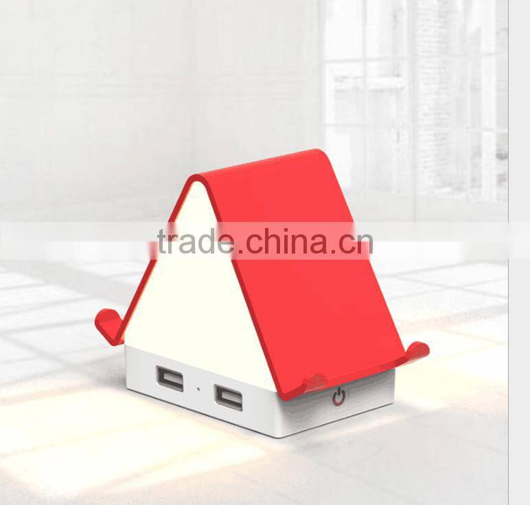Multi-functional Tiny House Design 4 Port USB Hub, Touch Sensor LED Night Light, Creative USB Hub With Smartphone Holder