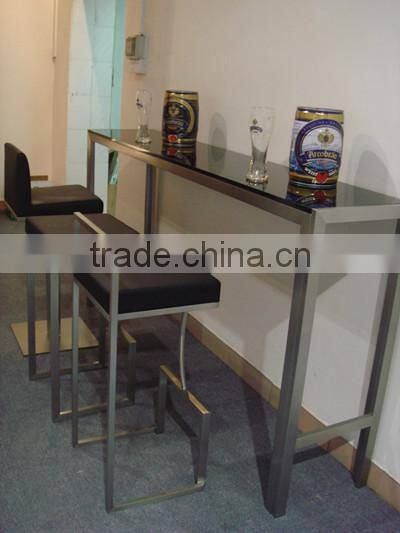 high quality brushed stainless steel bar table with tempered top or wood top LQ- BT102