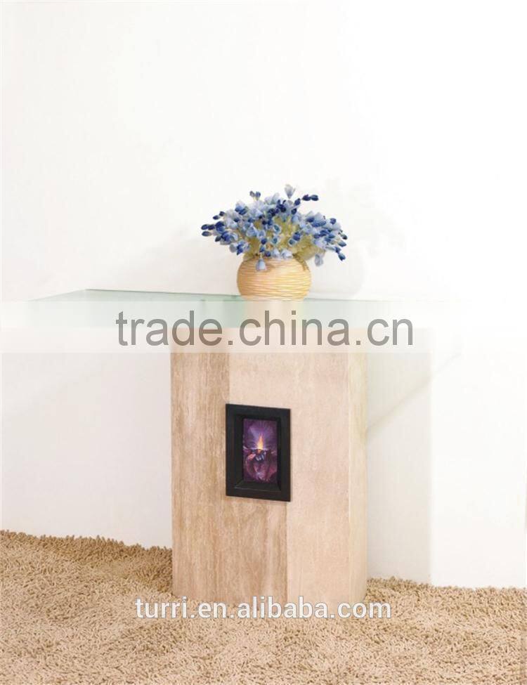 Modern white rectangle marble with glass top console table
