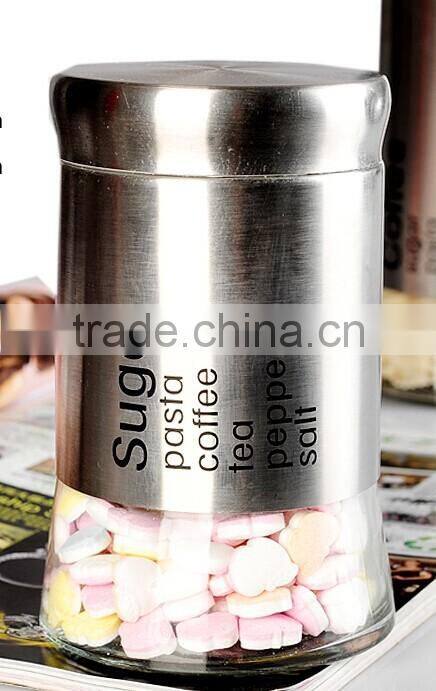 stainless steel casing glass jar for spices/coffee/tea