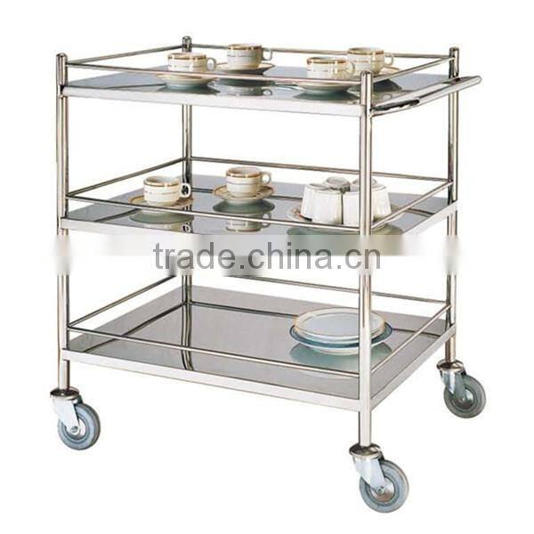 high quality hotel restaurant tea house wrought iron Stainless Steel double-deck drinks serving trolley liquor trolley