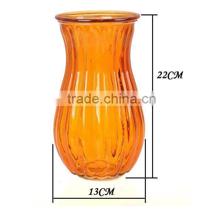 Colored vertical stripes clear glass vase