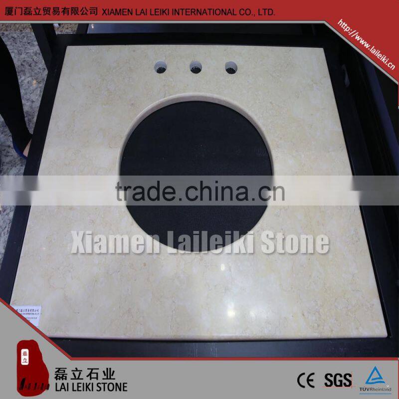 Polished New Crema Marfil Prefab Marble Kitchen Countertop