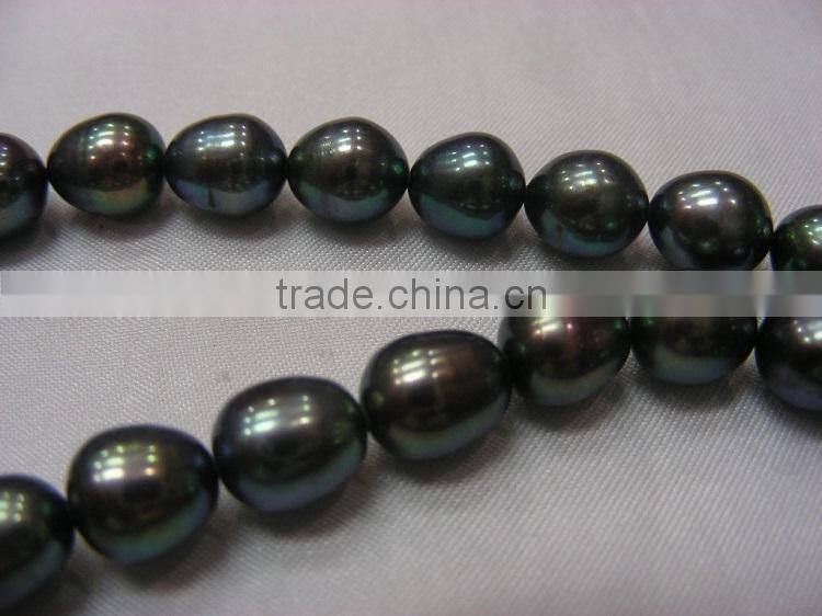 best 5-6mm peacock green rice shape freshwater pearl strand