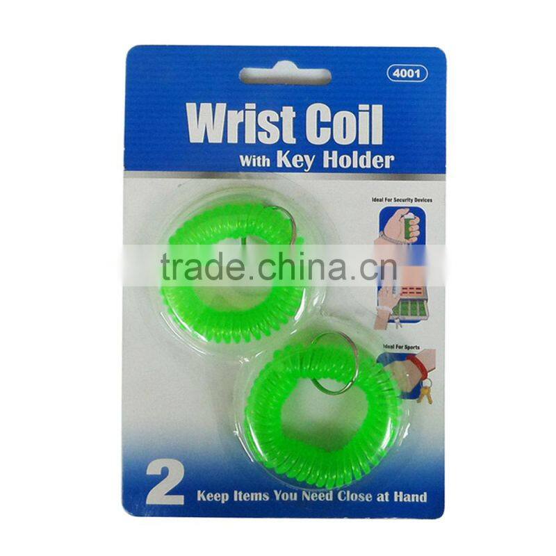 Cheap 5cm round plastic wrist coil key ring