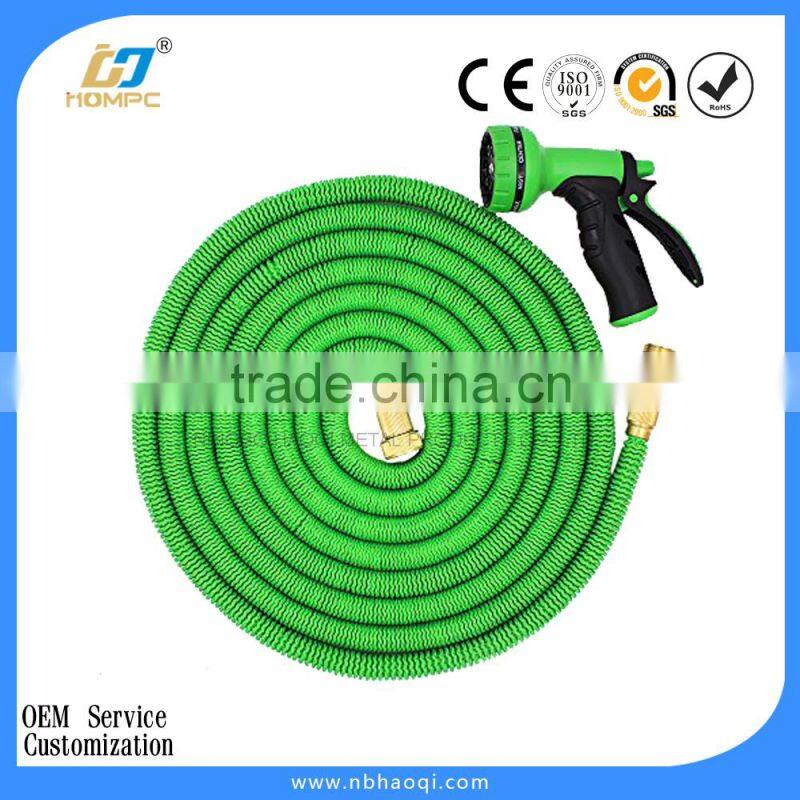 Watering expandable spring garden hose with spray nozzle