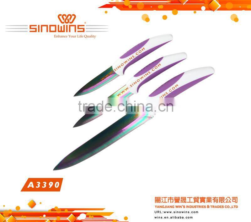 A3390-1 New Design 5pcs Colorful Titanium Blade Stainless Steel Kitchen Knife Set