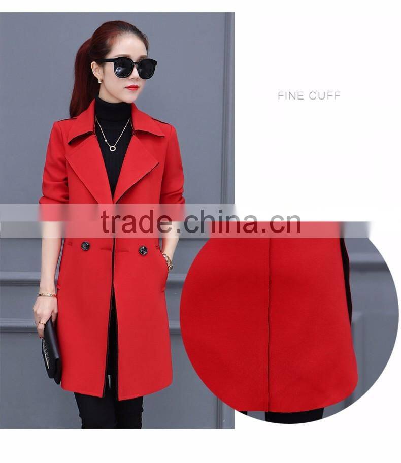 2016 Winter Trench Coat Lapel Long Sleeve Ladies Casual Long Outerwear Coats for wholesale