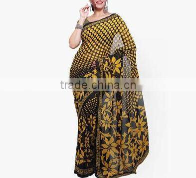 2016 Indian Traditional Saree Print Series Chiffon Long Irregular Women Dress