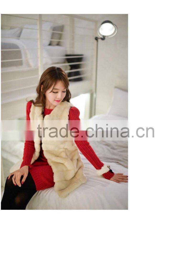 sweet charm round collar sleeveless girl's long imitation fur waistcoat