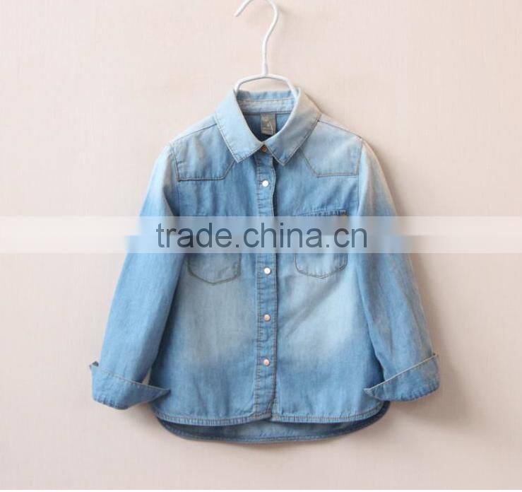 Autumn Long sleeve Turn-down collar denims blouses for children