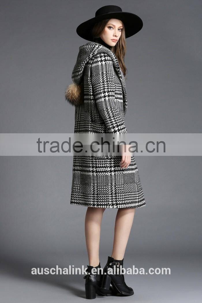 auschalink outdoor fashion women tweed hoodie coats plaid design
