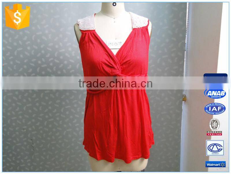 Hot Sale Knitted Fashion Beading Ladies Red Tank Top