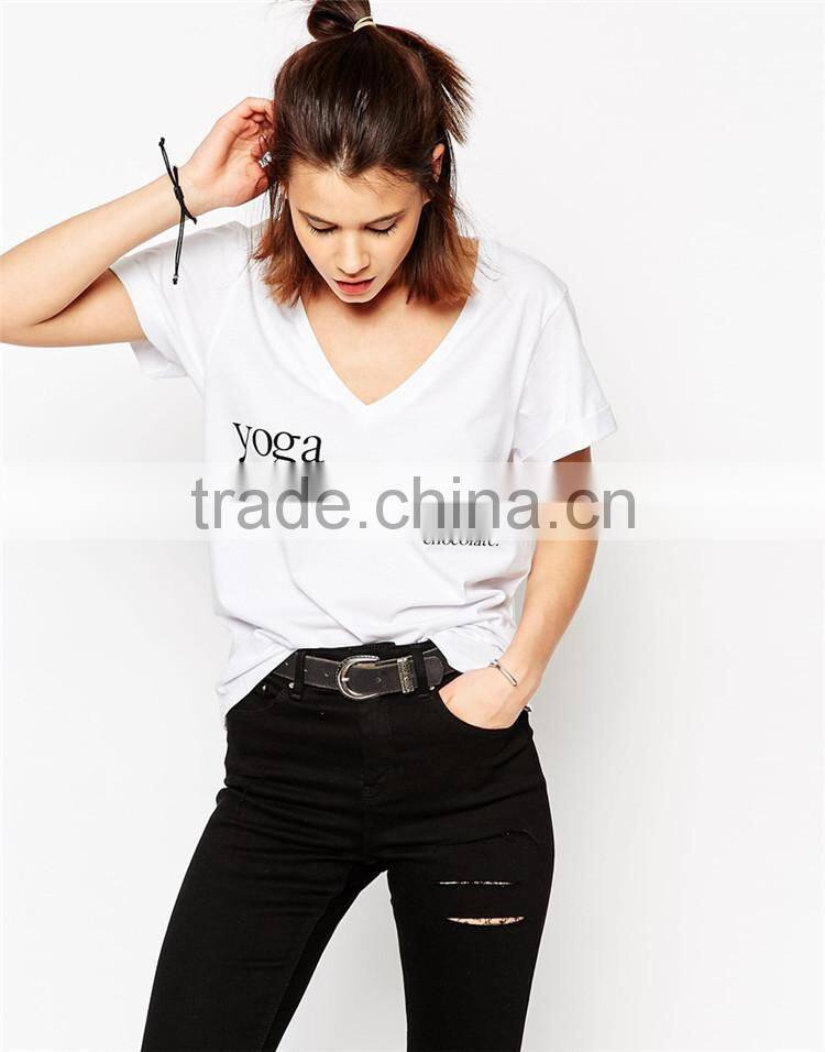2015 best selling white v neck yoga t shirt.