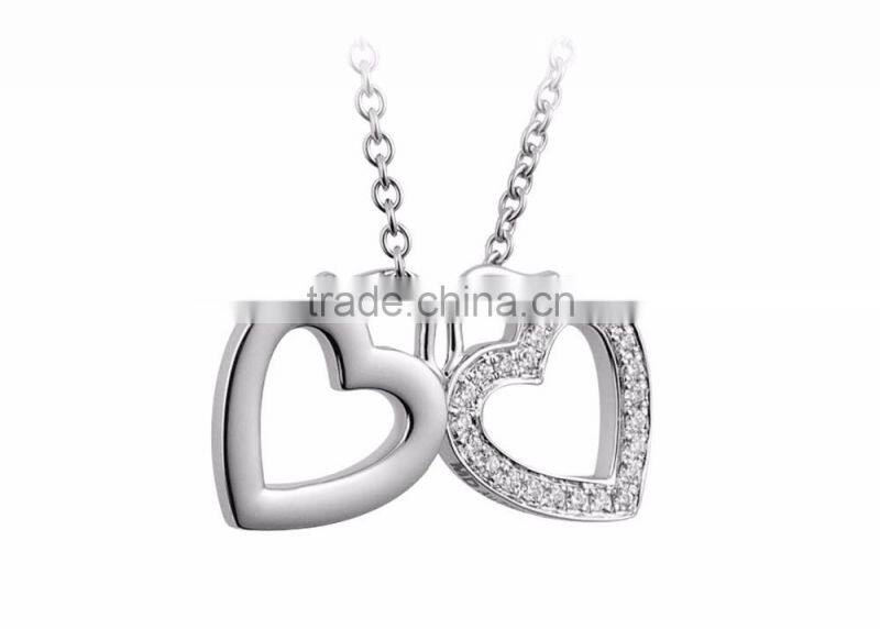 Designer Silver Plated CZ Studded Double Heart Pendant
